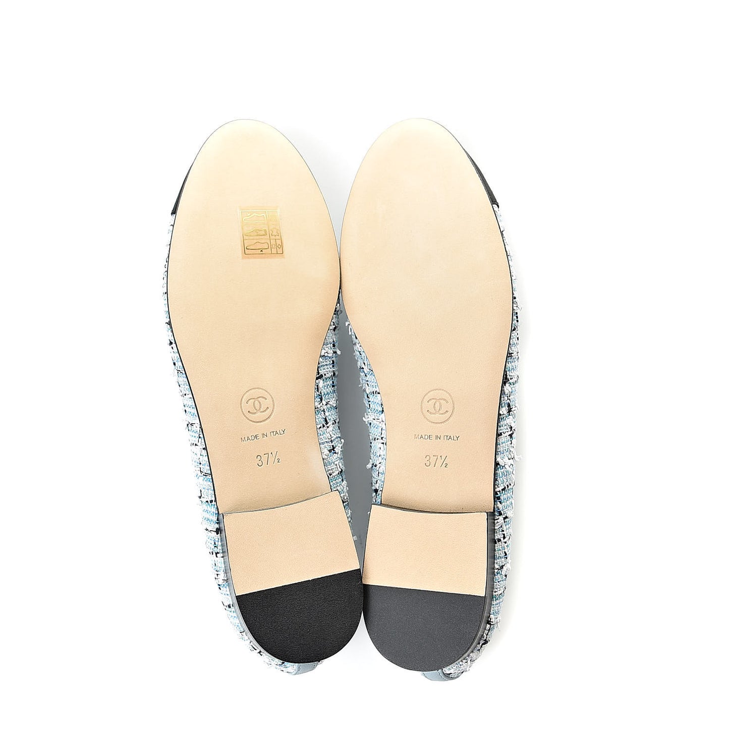 Tweed Grosgrain Cap Toe Ballerina Flats 37.5 Blue White Navy Black