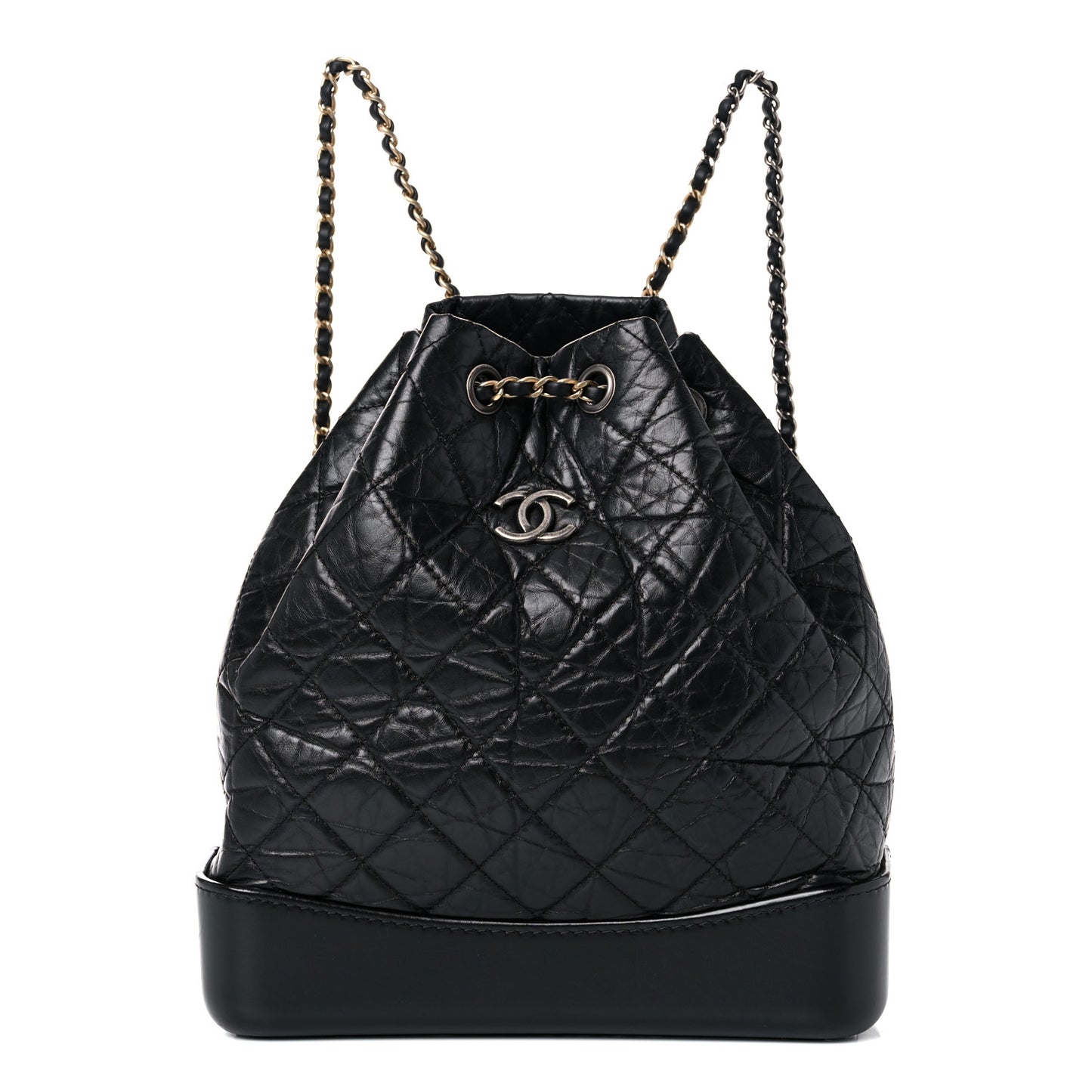 Aged Calfskin Quilted Gabrielle Backpack Black