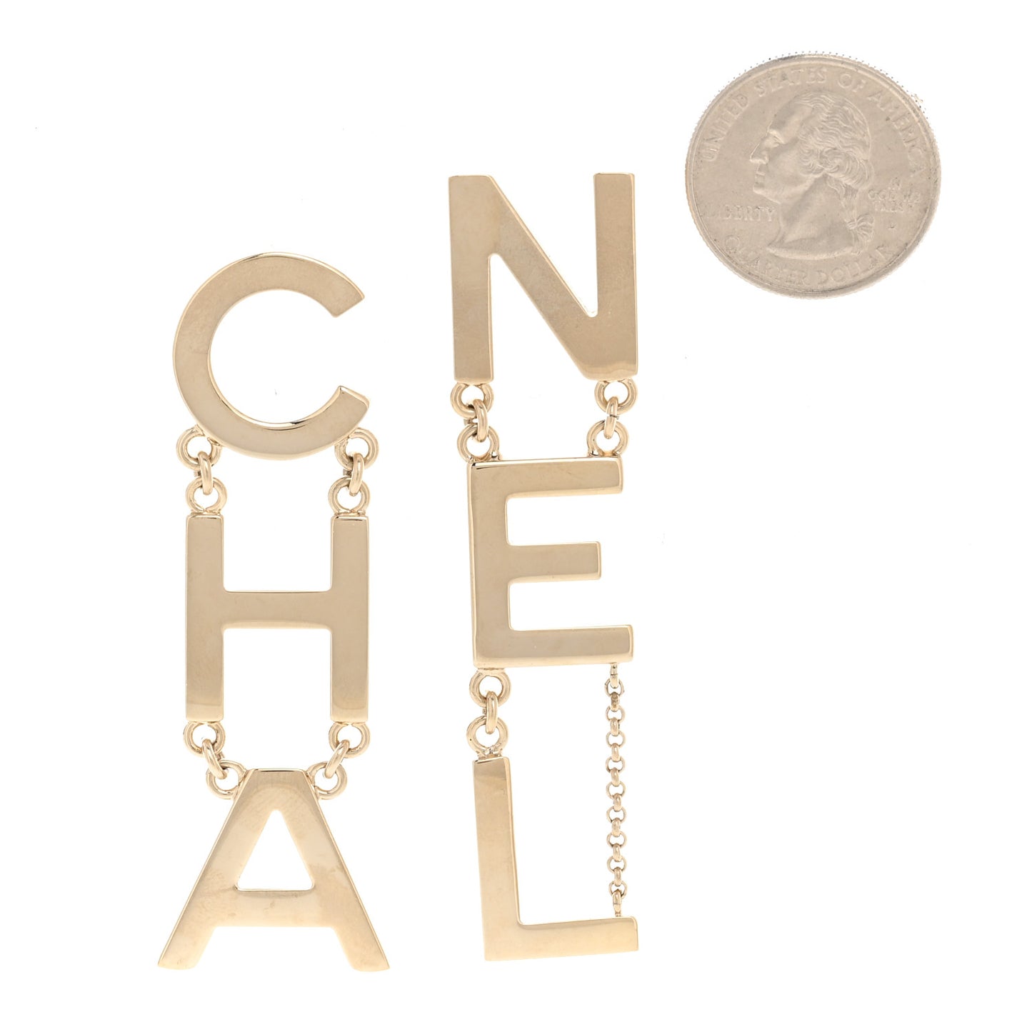 Metal Cha-Nel Logo Drop Earrings Gold