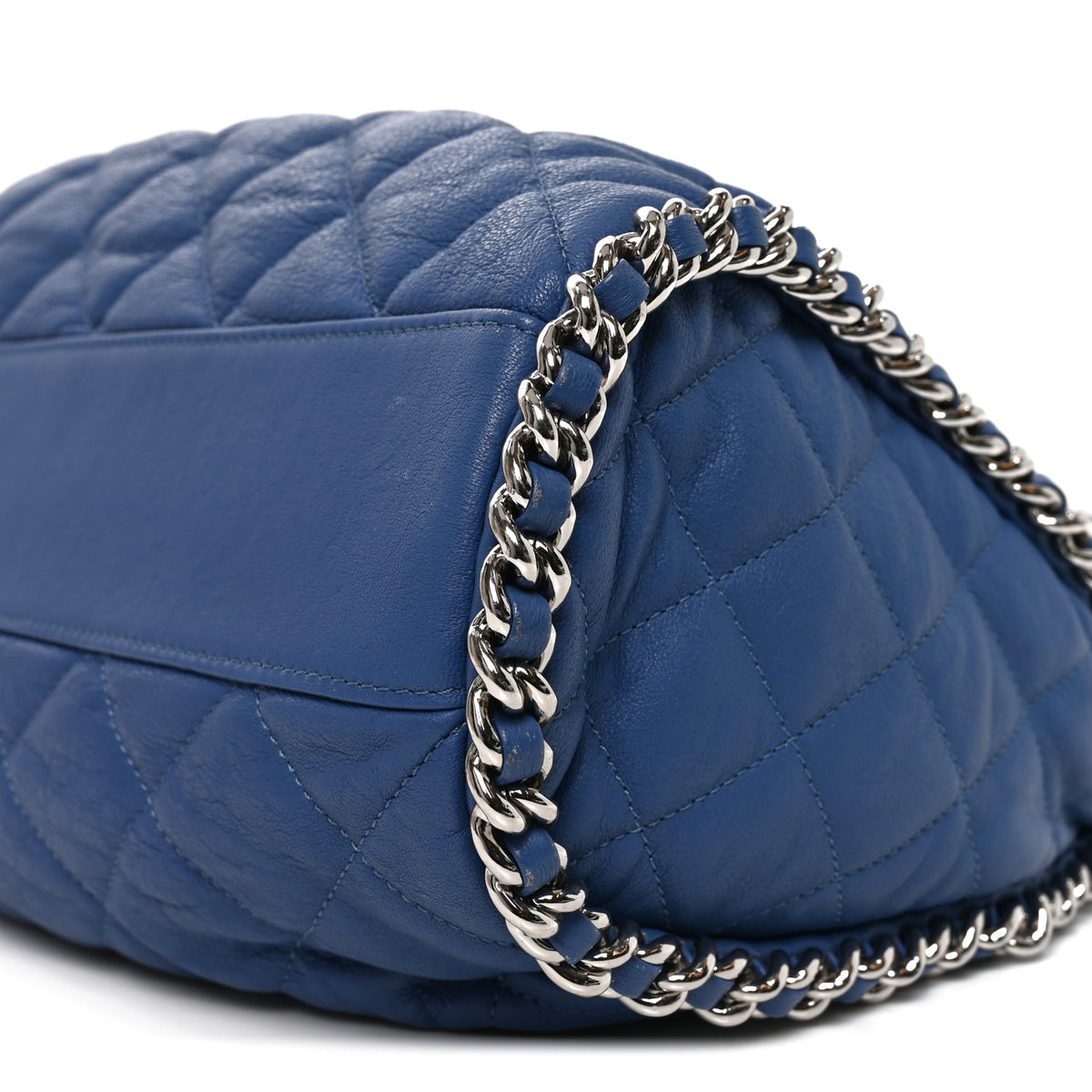 Washed Lambskin Chain Around Hobo Blue