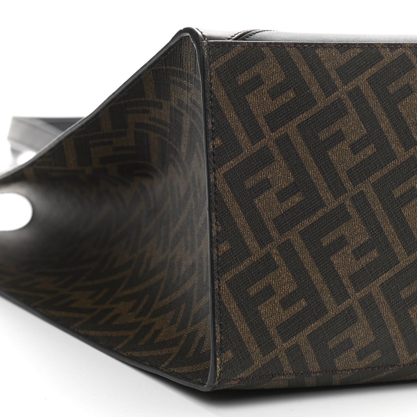 Glazed Fabric Vitello Liberty FF 1974 Diagonal East West Shopper Tote Tobacco Moresco Black