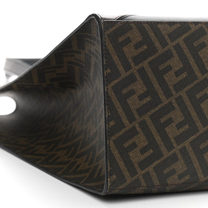 Fendi Glazed Fabric Vitello Liberty FF 1974 Diagonal East West Shopper Tote Tobacco Moresco Black 9 of 10