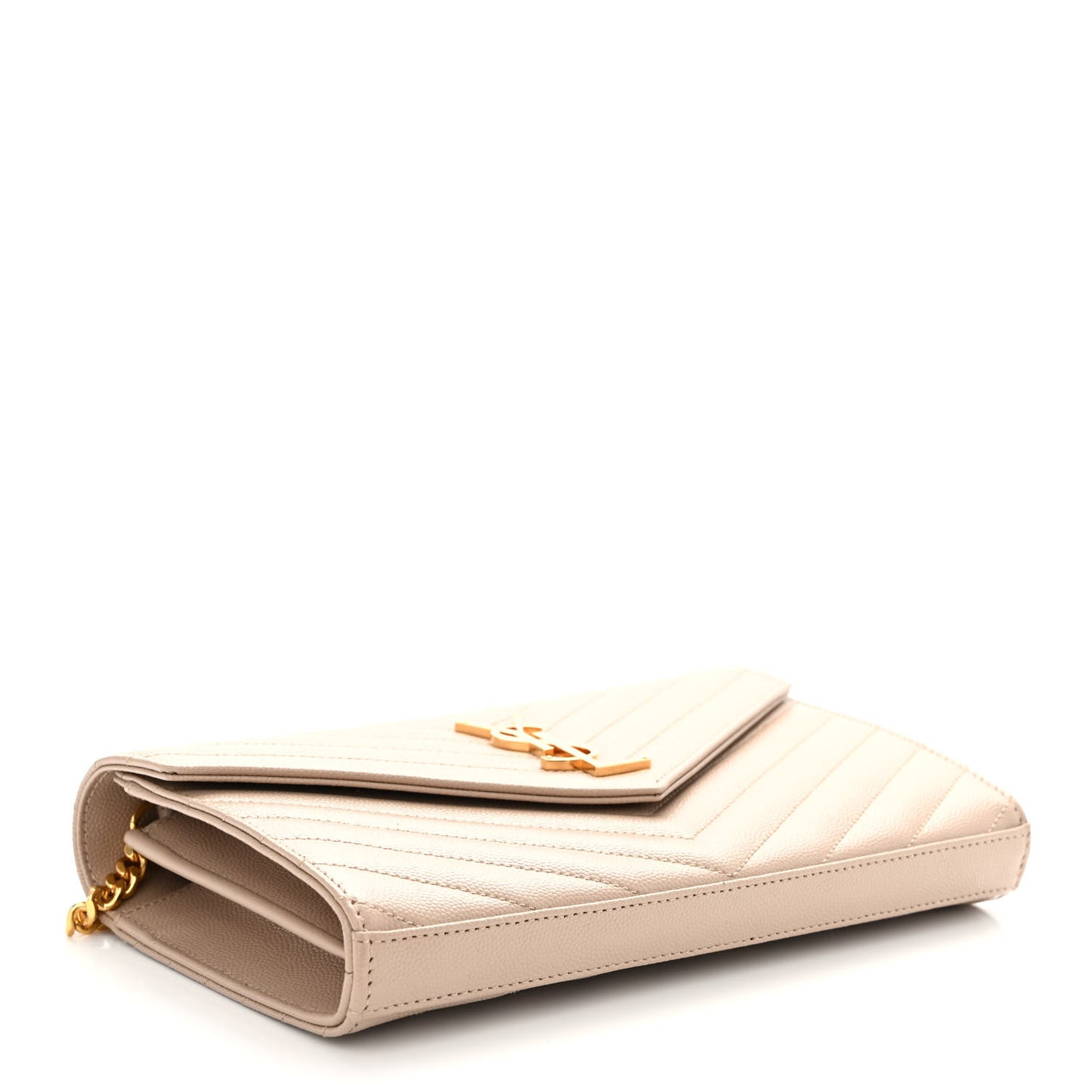 Grain De Poudre Matelasse Chevron Monogram Chain Wallet Dark Beige