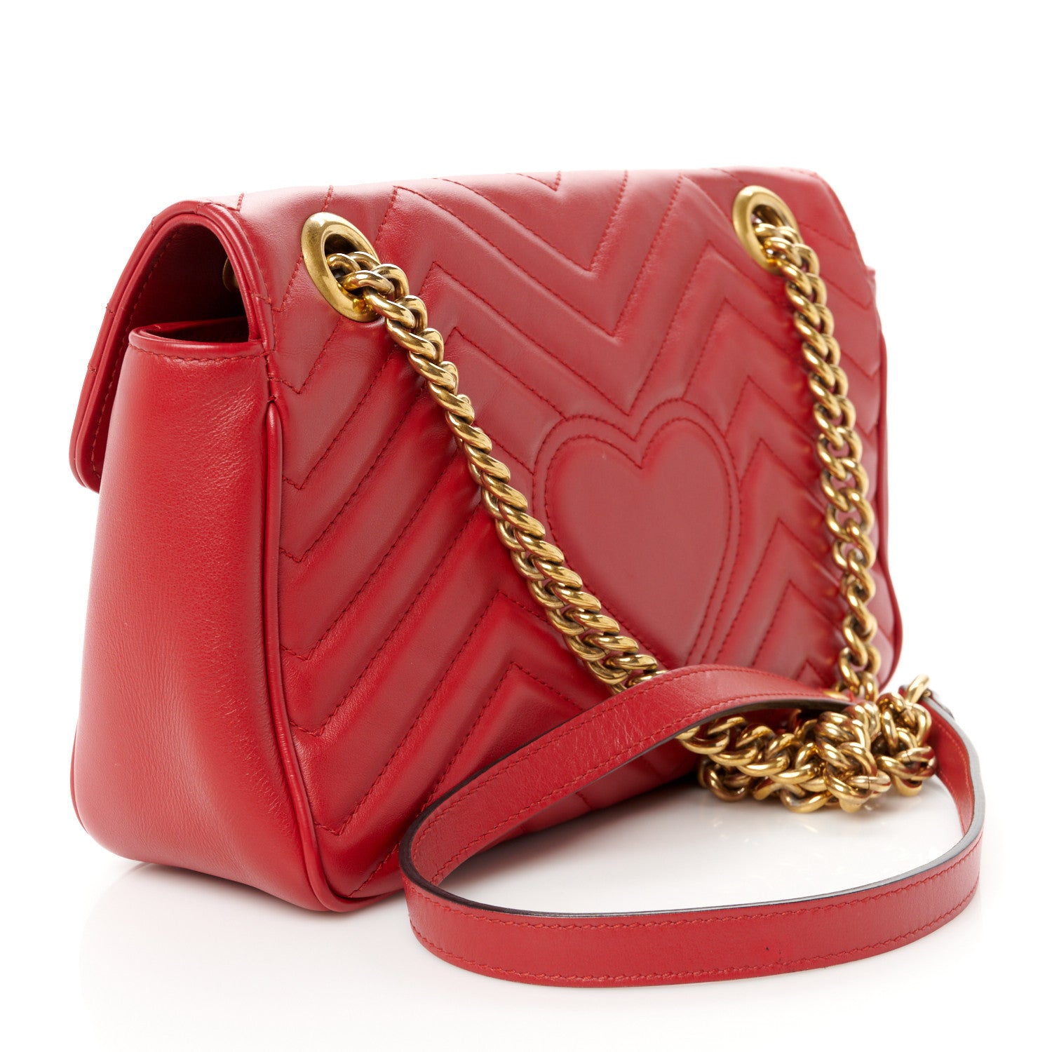 Gucci Calfskin Matelasse Small GG Marmont Shoulder Bag Hibiscus Red 3 of 11