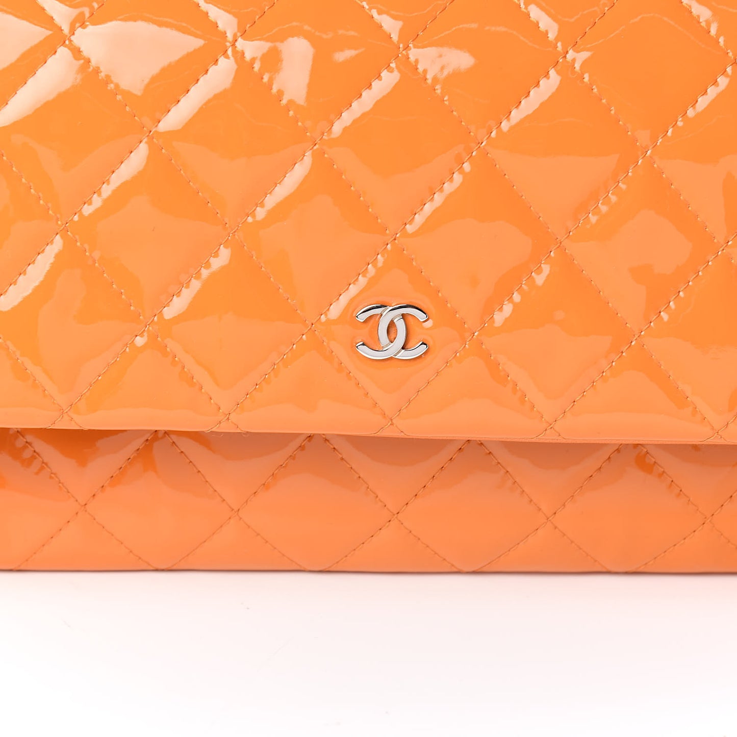 Patent Calfskin Quilted Beauty CC Clutch Orange