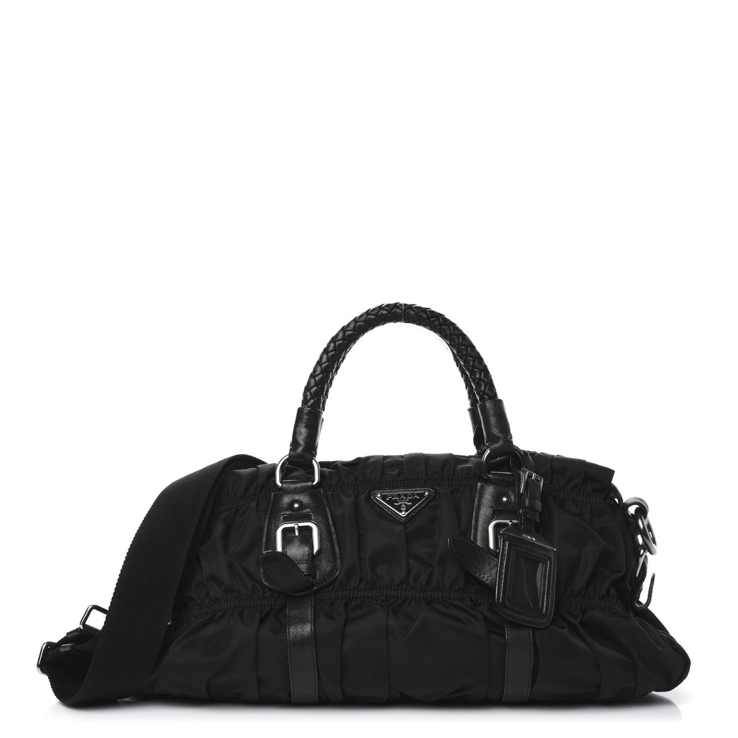 Tessuto Nylon Nappa Braided Gaufre Shoulder Bag Black