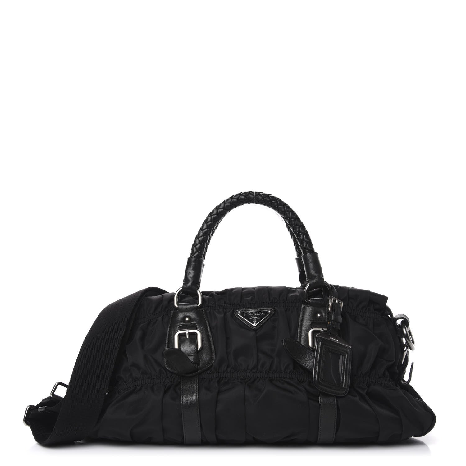 Prada Tessuto Nylon Nappa Braided Gaufre Shoulder Bag Black 1 of 9