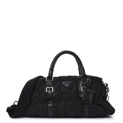 Prada Tessuto Nylon Nappa Braided Gaufre Shoulder Bag Black 1 of 9