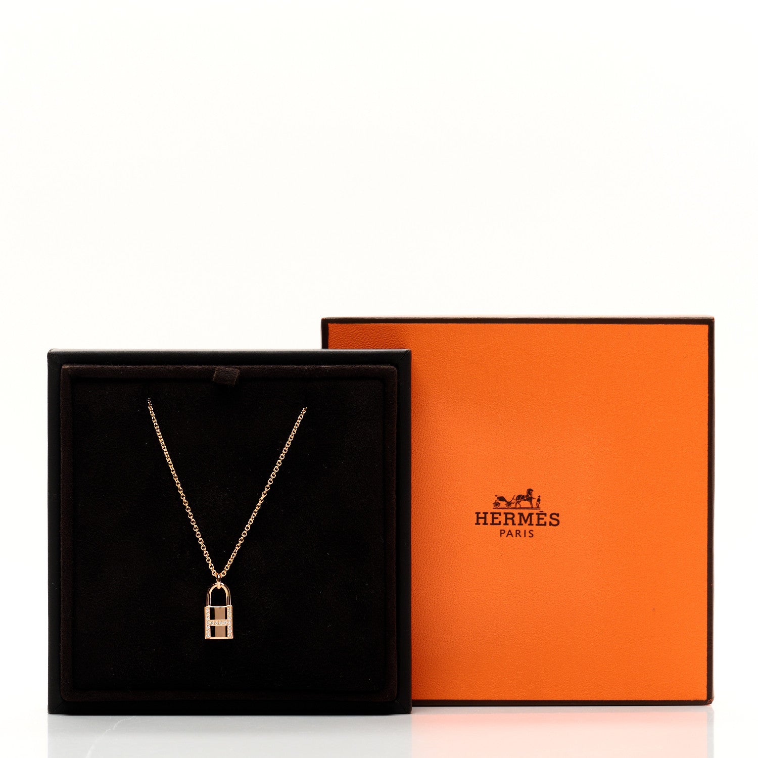 Hermes 18K Rose Gold Diamond Amulettes Cadenas Pendant Necklace 6 of 6
