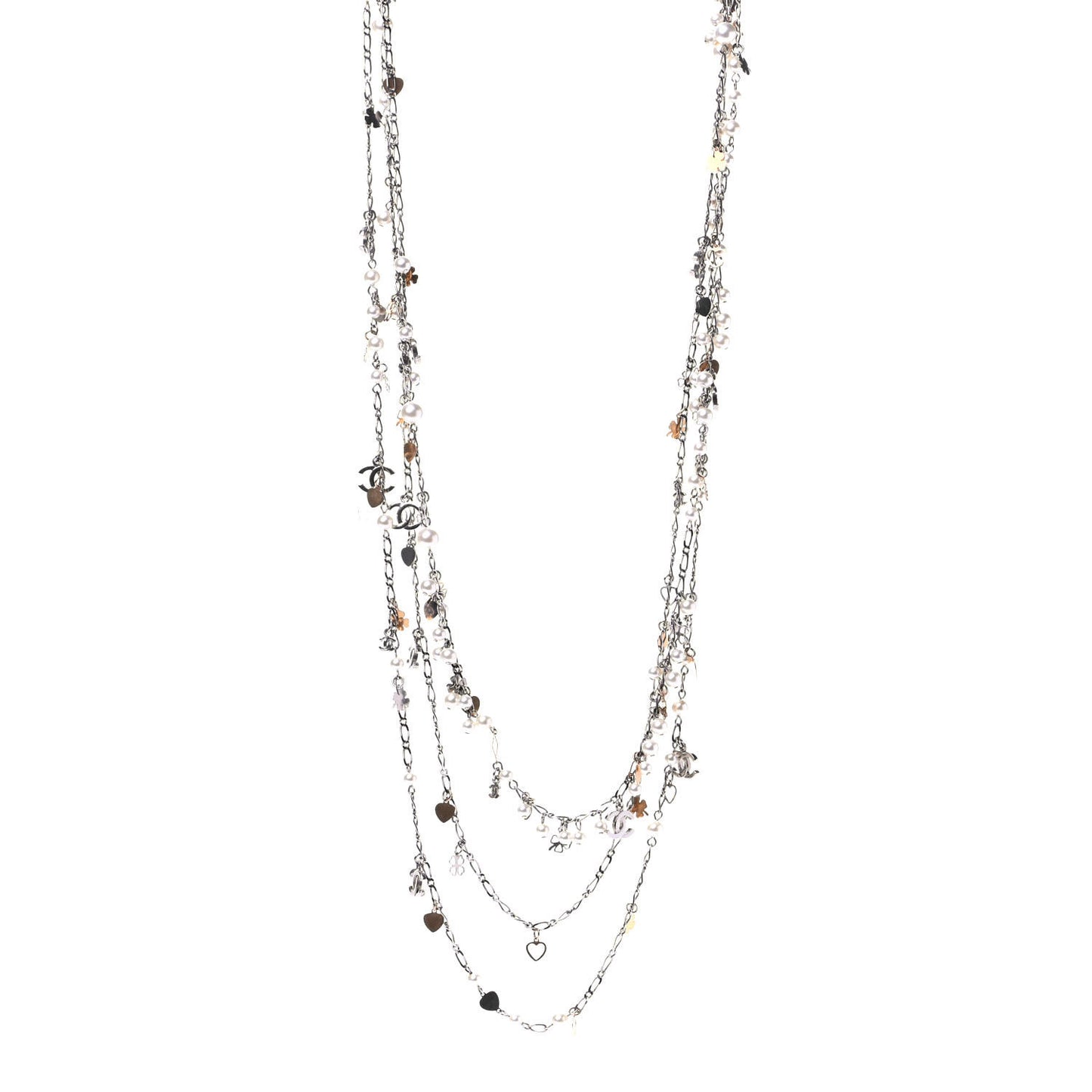 Pearl Heart CC Long Necklace Light Gold