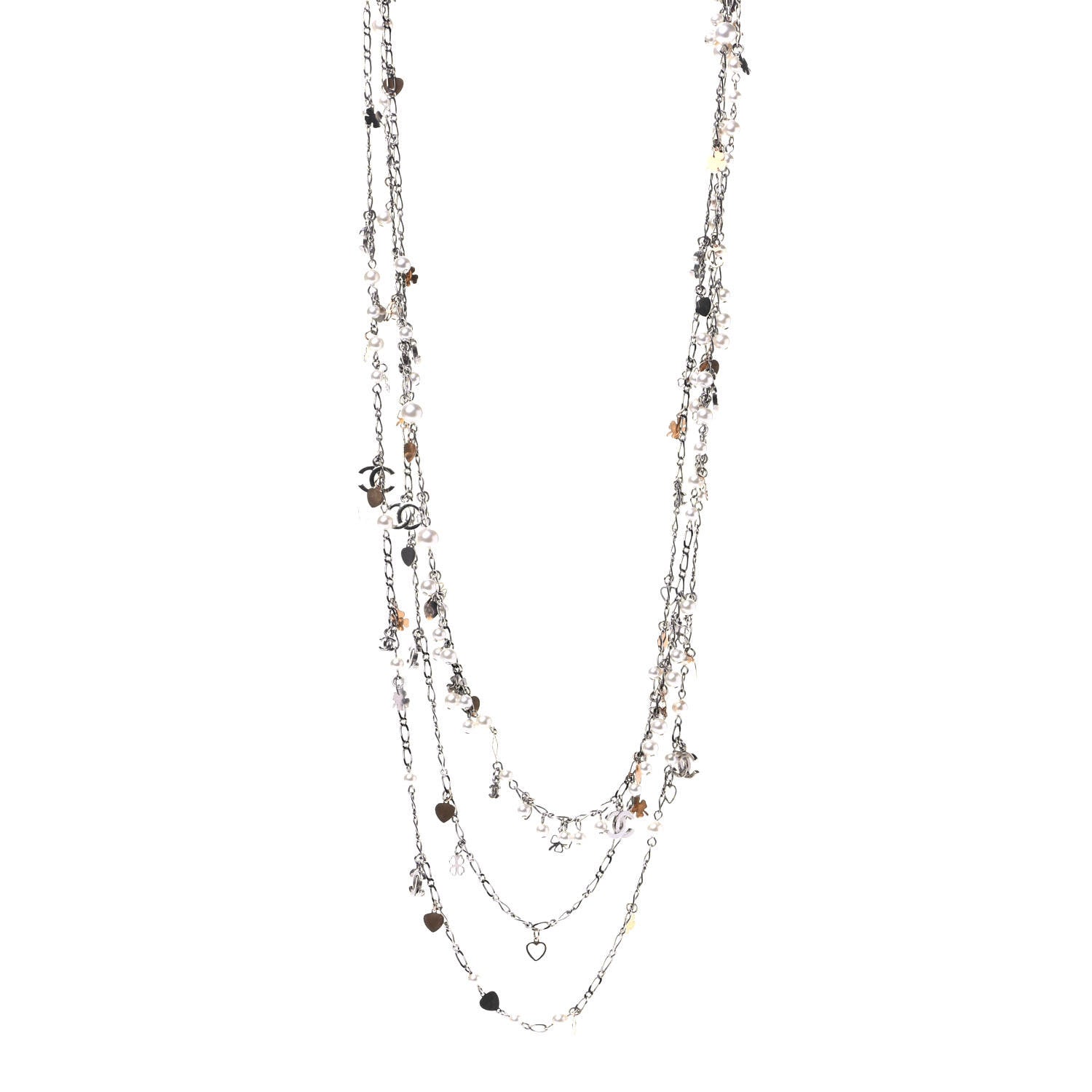 Chanel Pearl Heart CC Long Necklace Light Gold 1 of 4