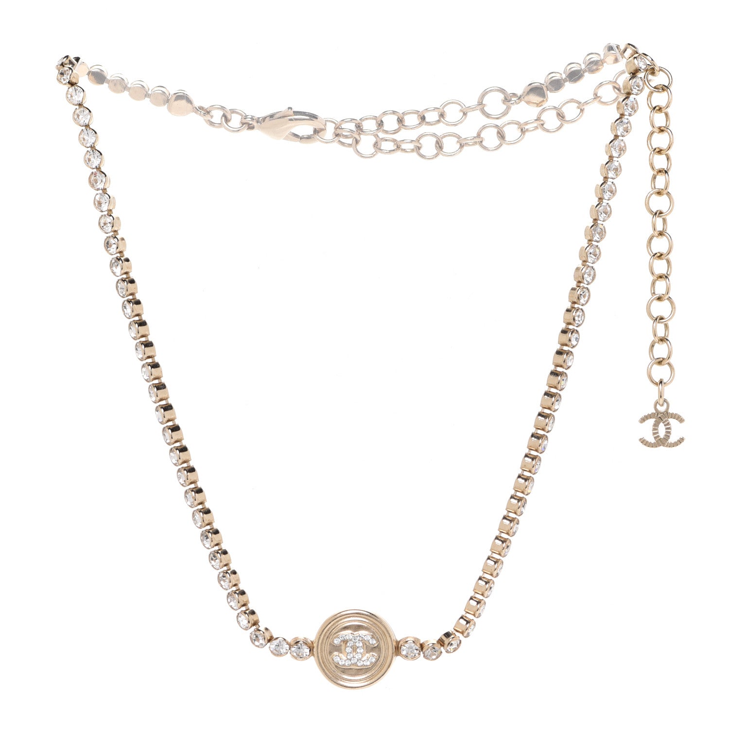 Chanel Crystal CC Chain Short Necklace Gold 3 of 6