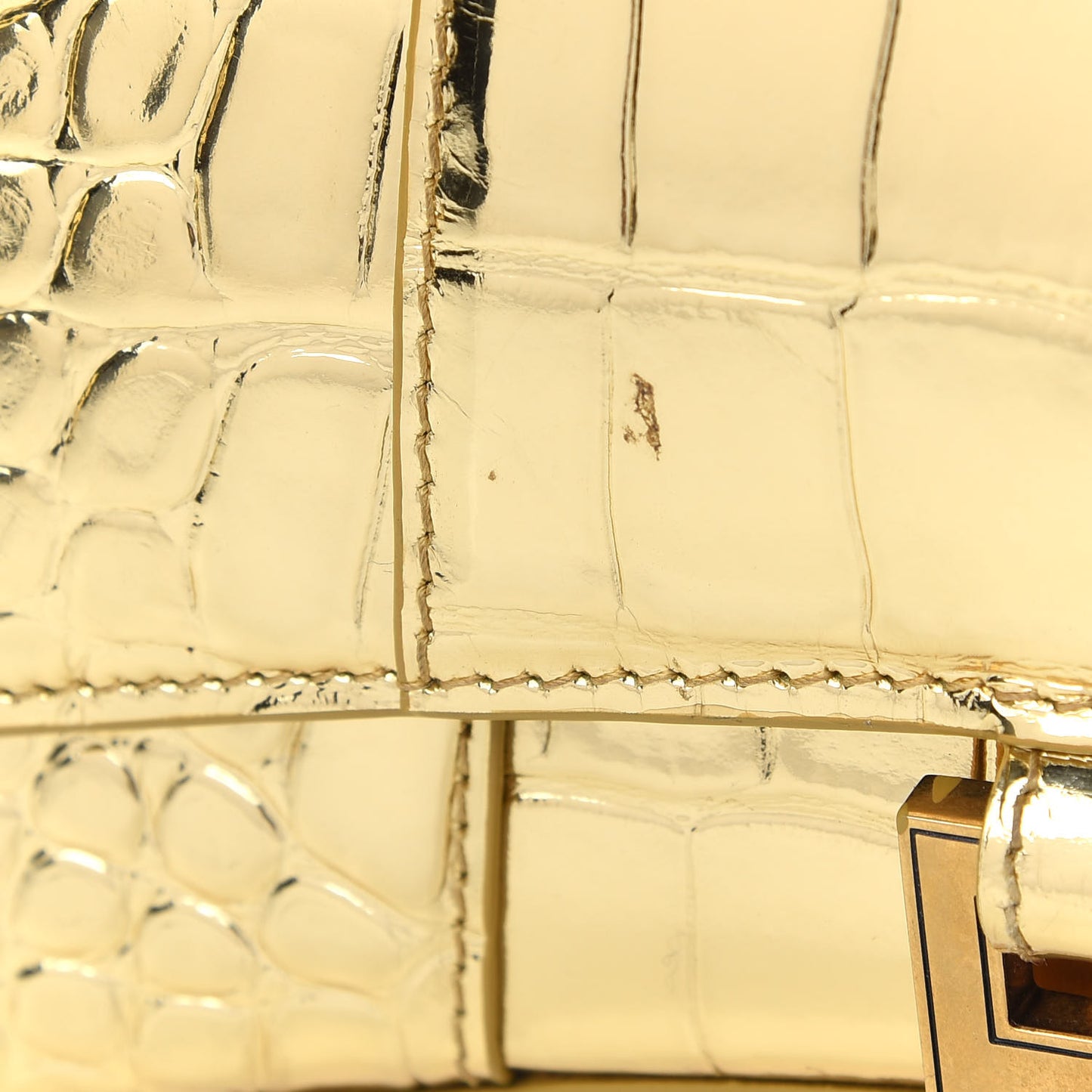 Metallic Calfskin Crocodile Embossed Hourglass Top Handle Bag XS Gold