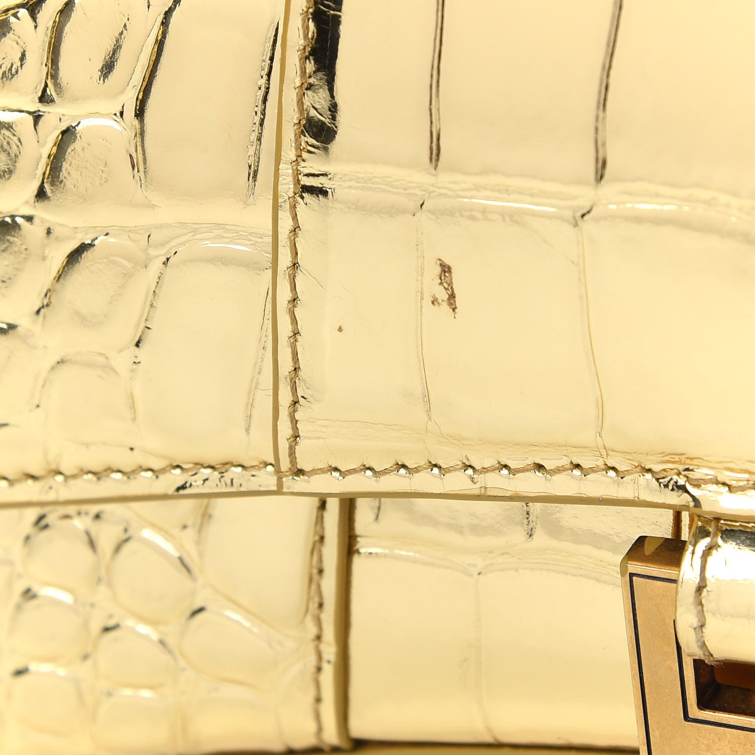 Balenciaga Metallic Calfskin Crocodile Embossed Hourglass Top Handle Bag XS Gold 9 of 9