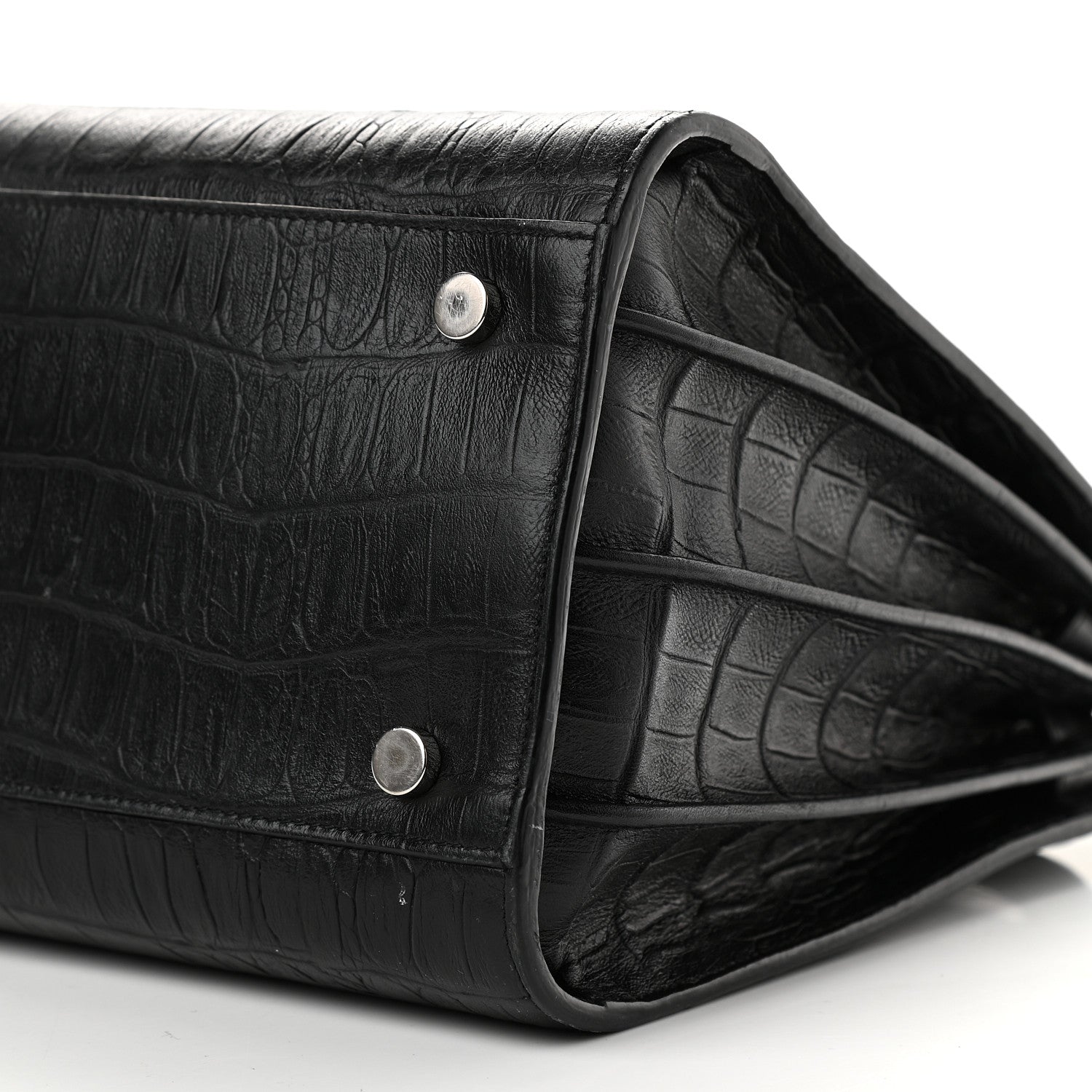 Saint Laurent Calfskin Crocodile Embossed Small Sac de Jour Black 10 of 14