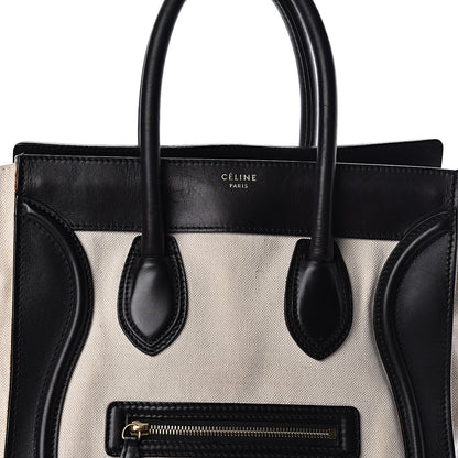Celine Smooth Calfskin Linen Mini Bi-Color Luggage Natural Black 7 of 11