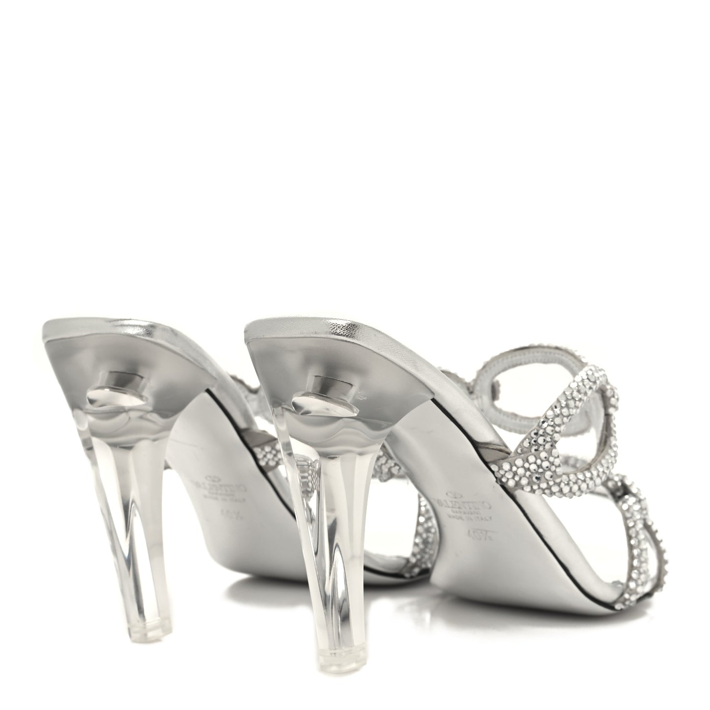 Metallic Nappa PVC Crystal Embellished Chain 1967 100mm Sandals 40.5 Silver