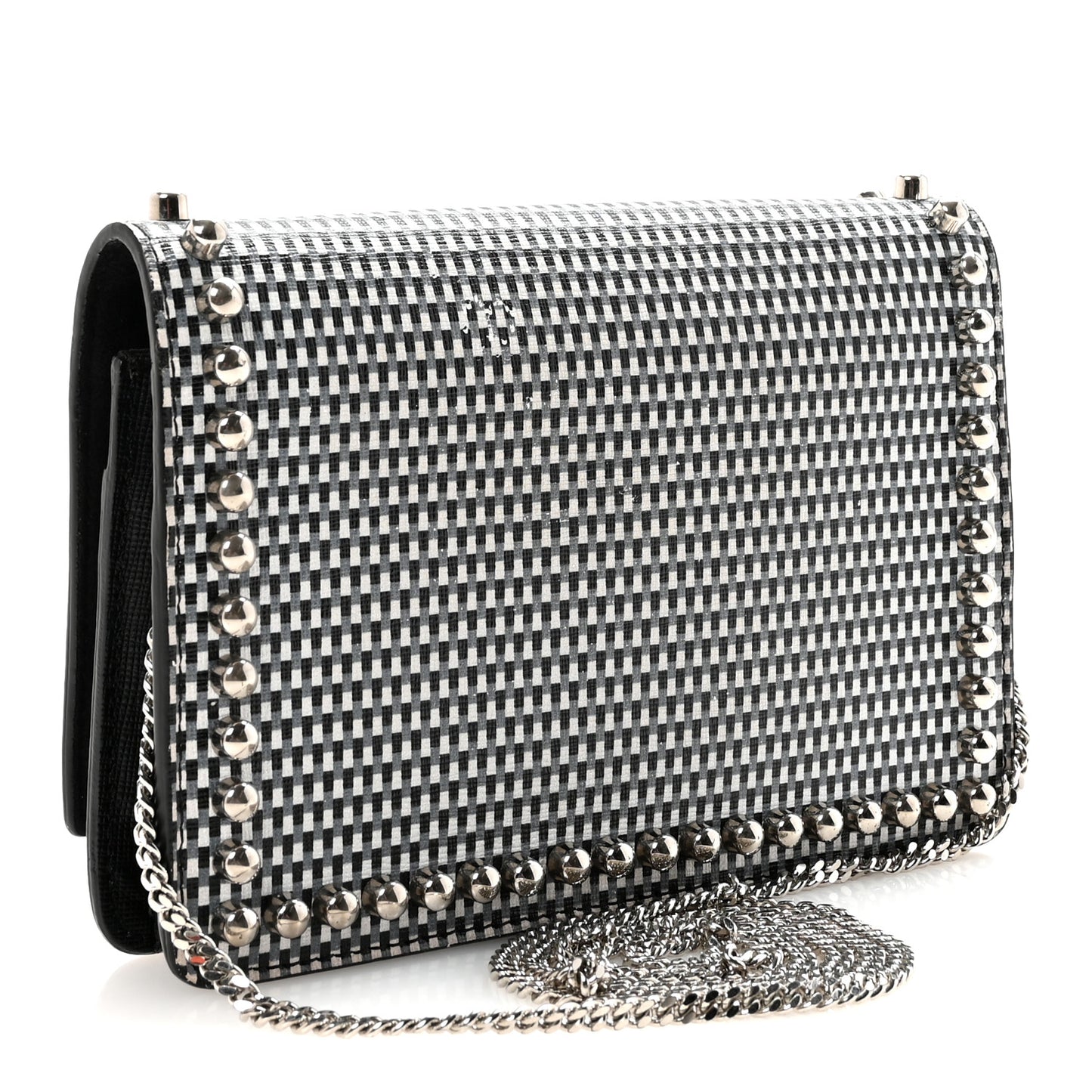 Vitello Elite Mink Fur Studded Karlito Tube Wallet On Chain Black White