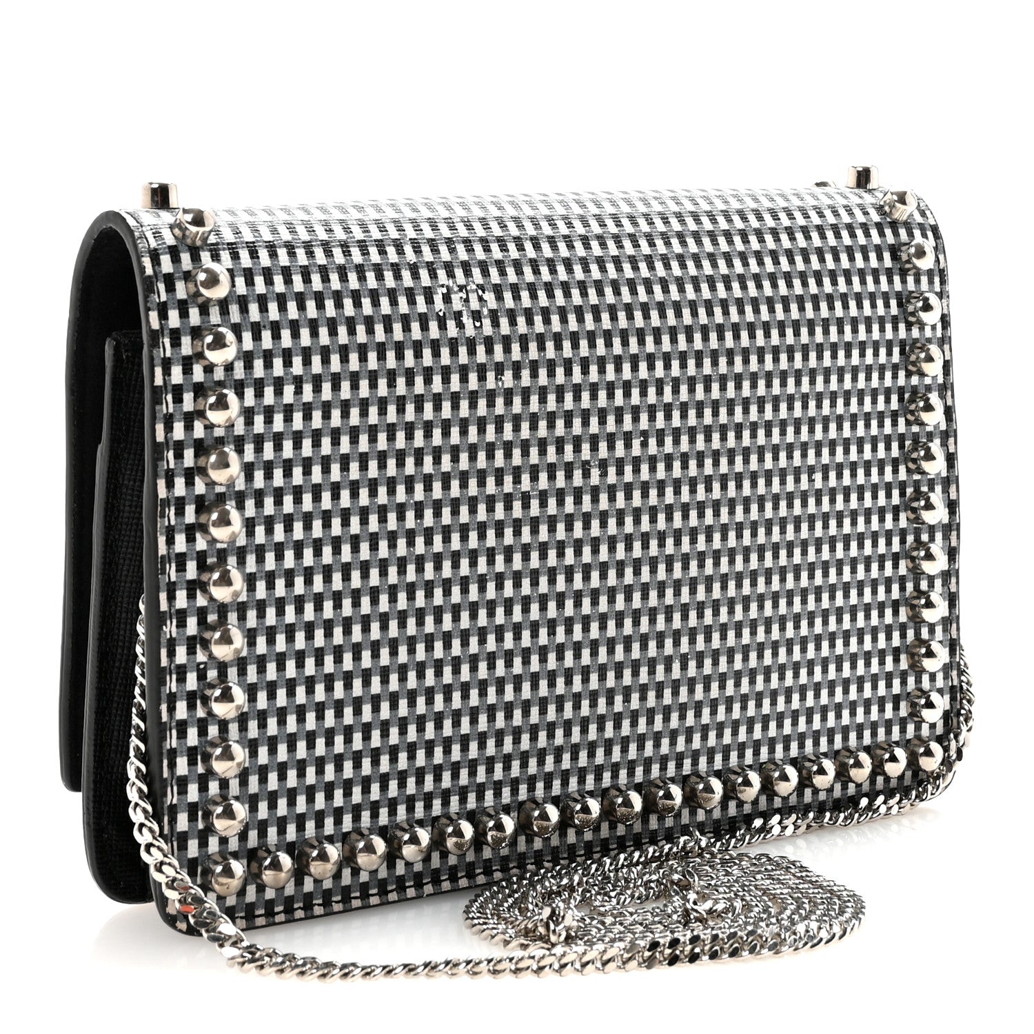 Fendi Vitello Elite Mink Fur Studded Karlito Tube Wallet On Chain Black White 3 of 9