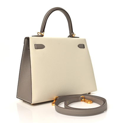 Hermes Epsom Bi-Color Horseshoe Kelly Sellier 25 Craie Gris Asphalte 2 of 9