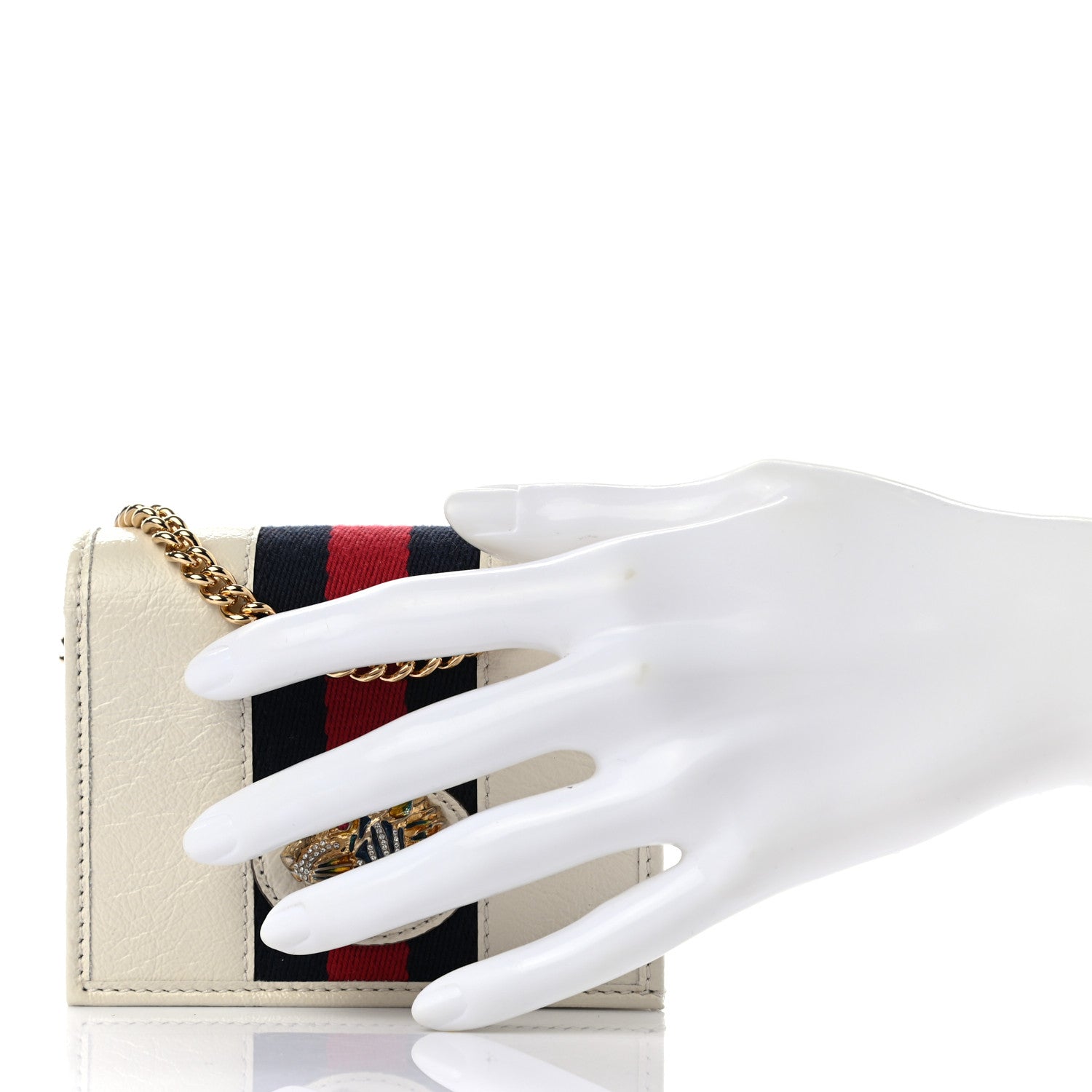Gucci Calfskin Web Rajah Chain Card Case Wallet White 2 of 8
