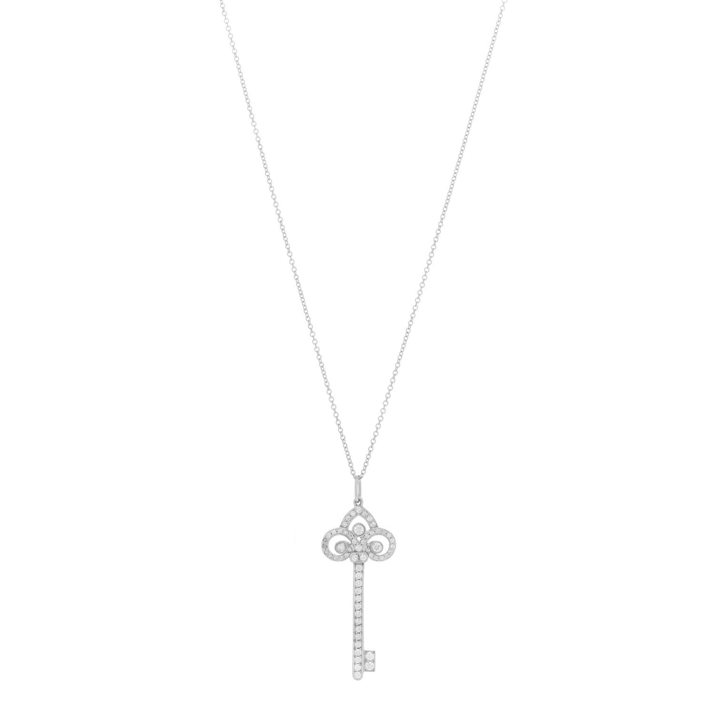 Platinum Diamond .41ct Fleur De Lis Key Pendant Necklace