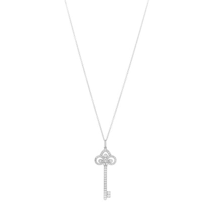 Tiffany Platinum Diamond .41ct Fleur De Lis Key Pendant Necklace 1 of 6