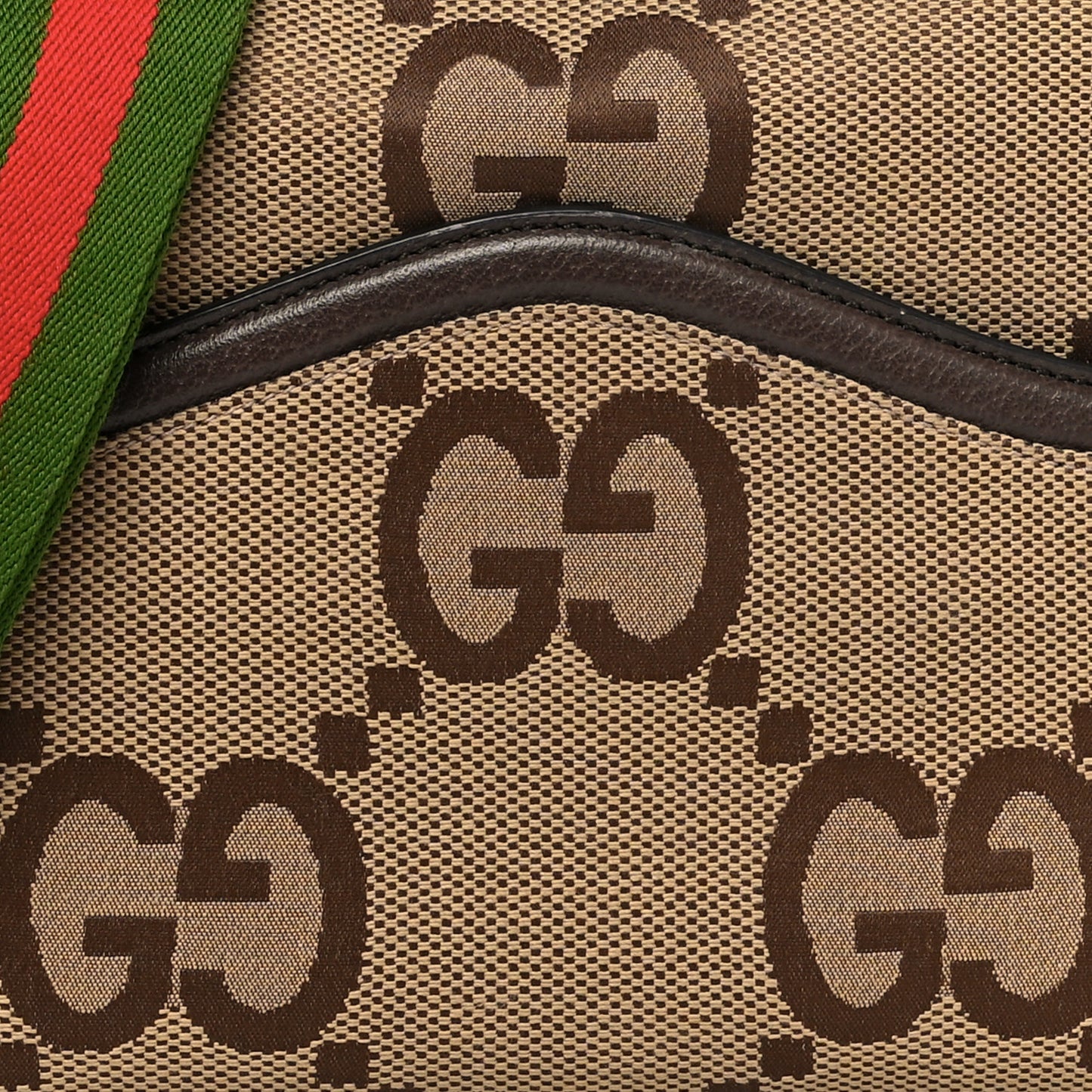 Monogram Jumbo GG Textured Dollar Calfskin Web Messenger Shoulder Bag Camel Ebony New Acero