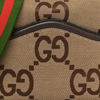 Gucci Monogram Jumbo GG Textured Dollar Calfskin Web Messenger Shoulder Bag Camel Ebony New Acero 8 of 15
