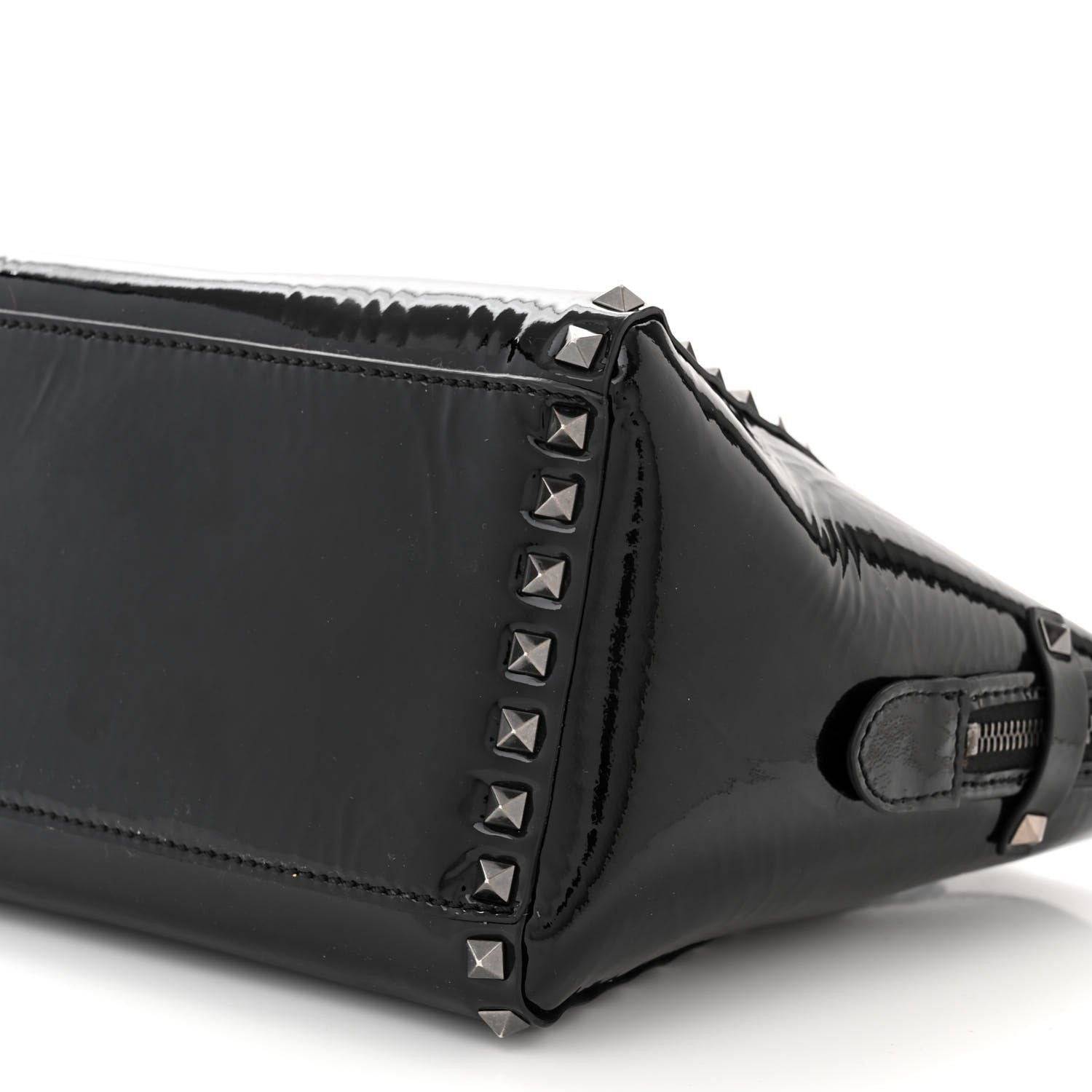 Valentino Garavani Patent Monochrome Small Rockstud Double Handle Tote Black 9 of 11