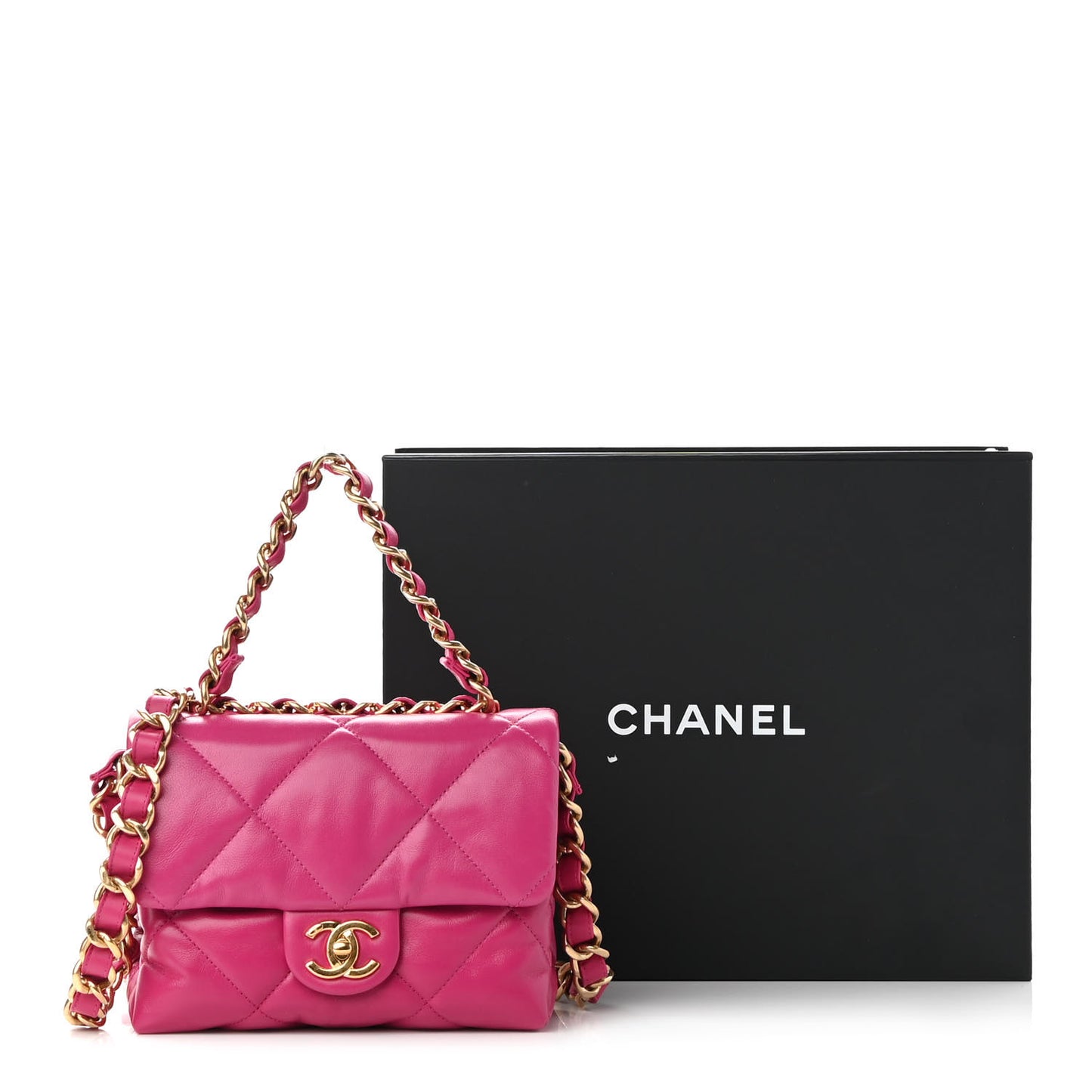 Lambskin Quilted Small Chain Top Handle Flap Pink