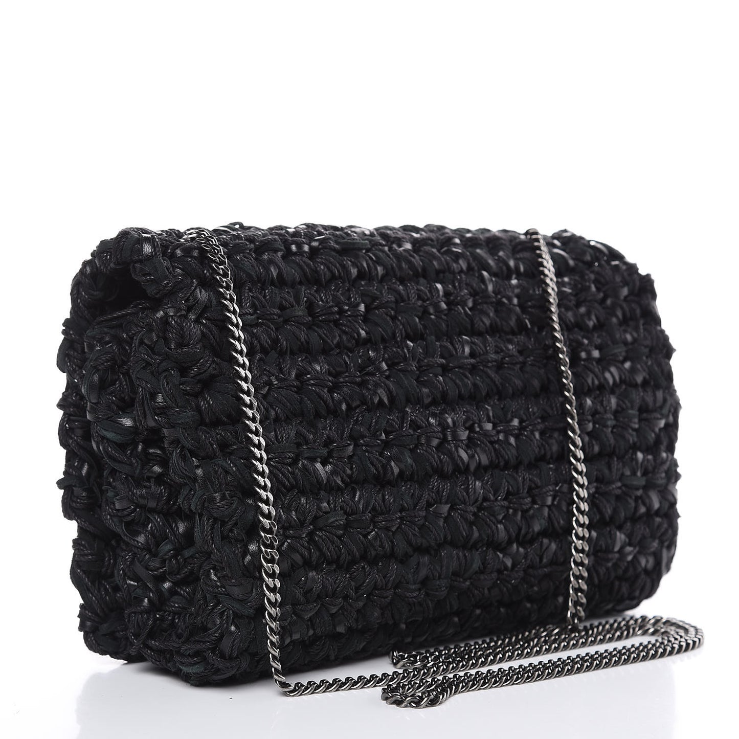 Woven Calfskin Medium Monogram Kate Satchel Black