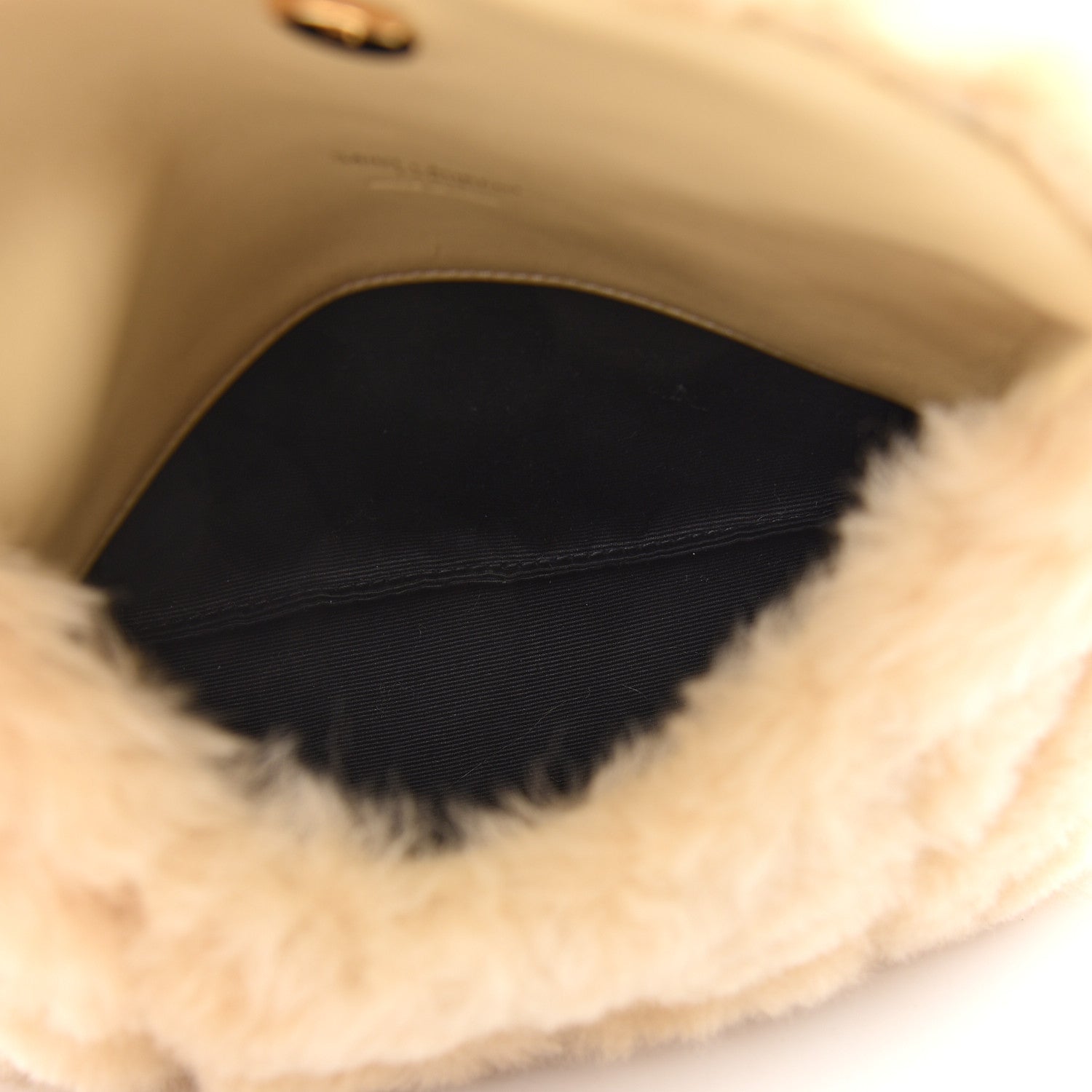 Saint Laurent Shearling Quilted Monogram Loulou Puffer Pouch Clutch Natural Beige 5 of 8