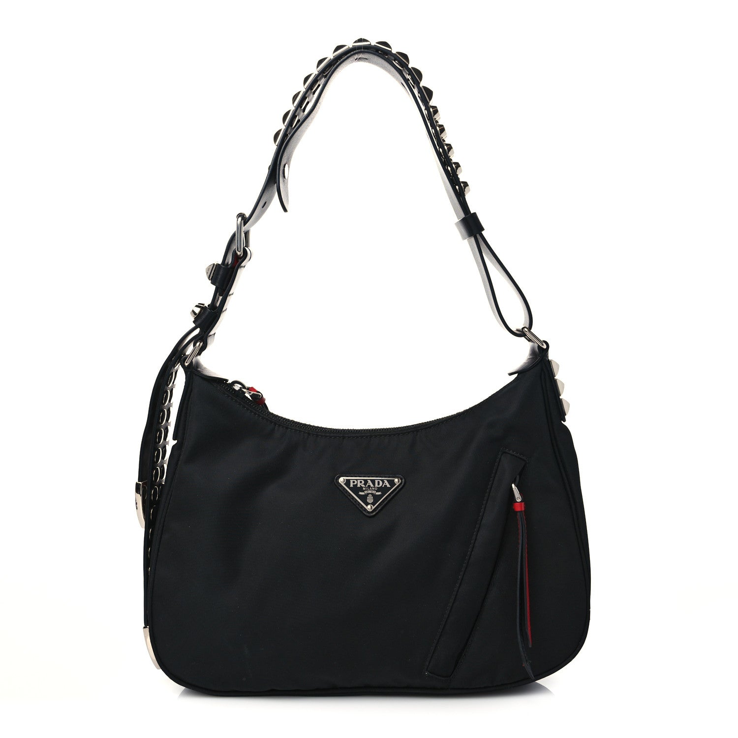 Prada Tessuto Nylon Studded New Vela Hobo Black Fuoco 1 of 8