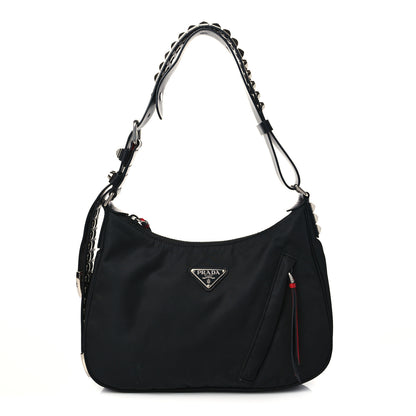 Prada Tessuto Nylon Studded New Vela Hobo Black Fuoco 1 of 8