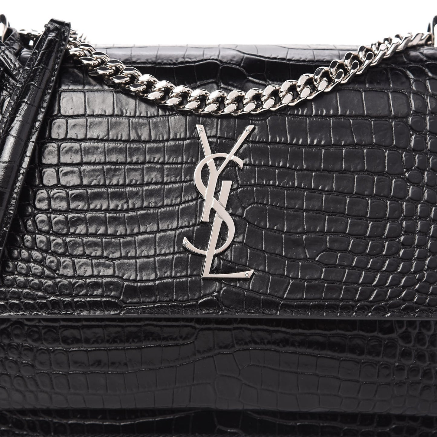Calfskin Crocodile Embossed Medium Monogram Sunset Black