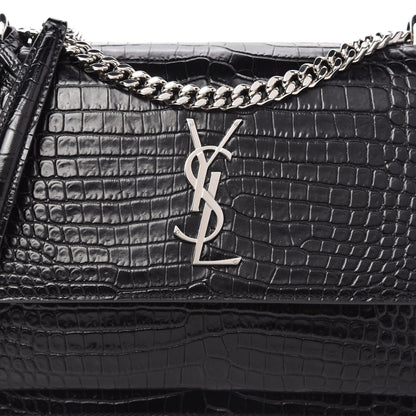 Saint Laurent Calfskin Crocodile Embossed Medium Monogram Sunset Black 9 of 9