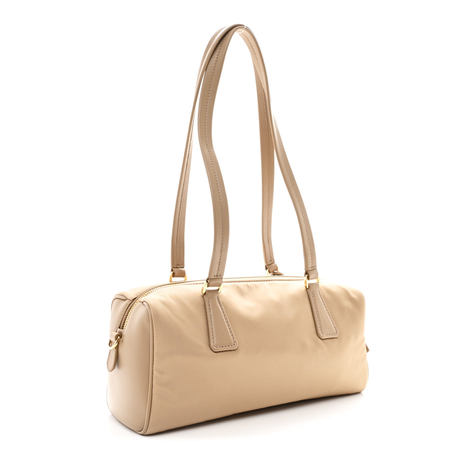 Prada Re-Nylon Vitello Medium Top Handle Bag With Padlock Cammeo
