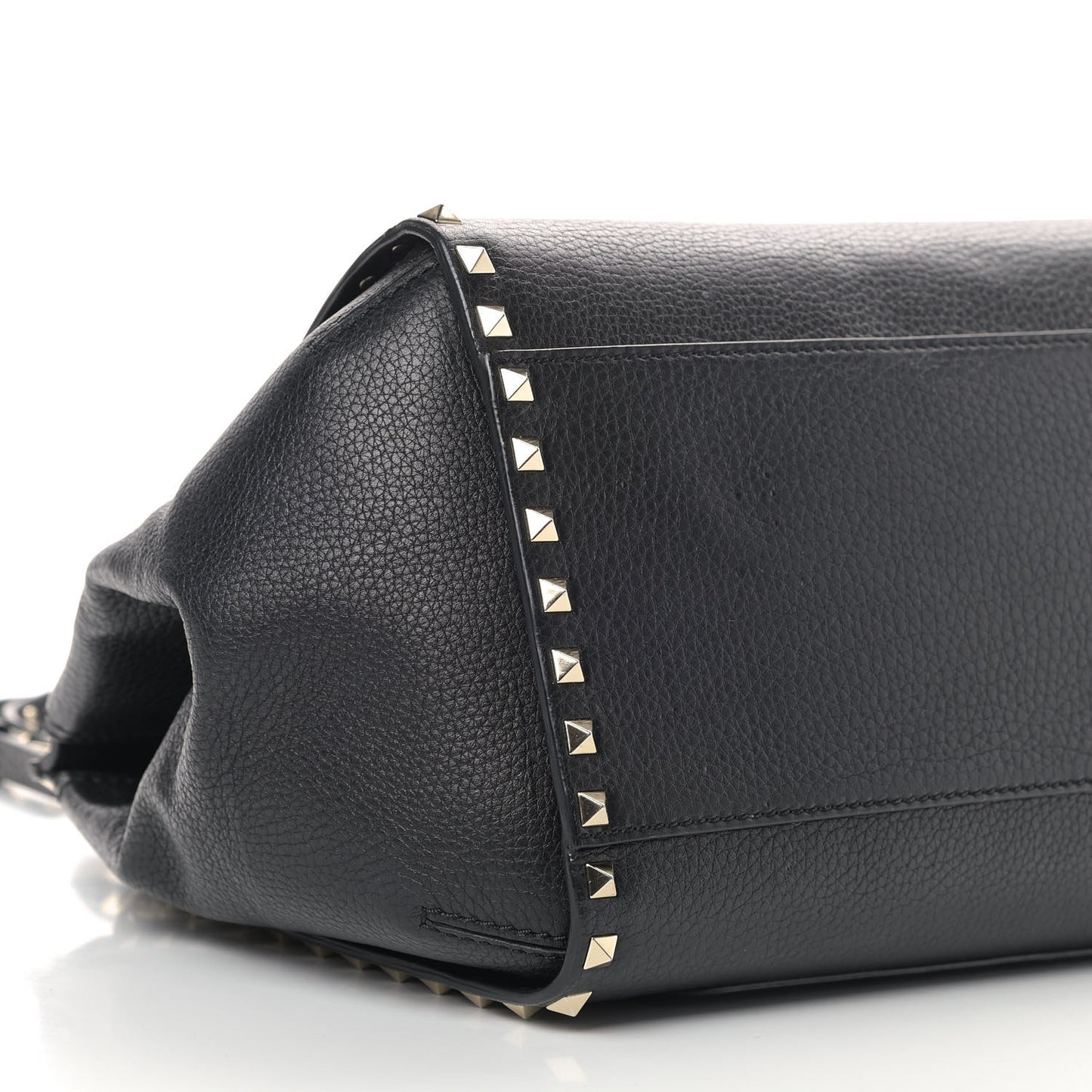 Grainy Calfskin Rockstud Single Handle Flap Bag Black