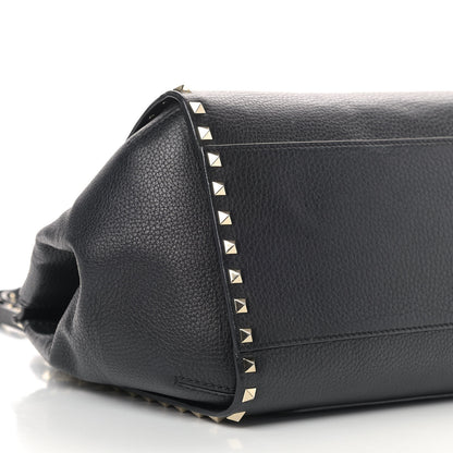 Valentino Garavani Grainy Calfskin Rockstud Single Handle Flap Bag Black 6 of 10