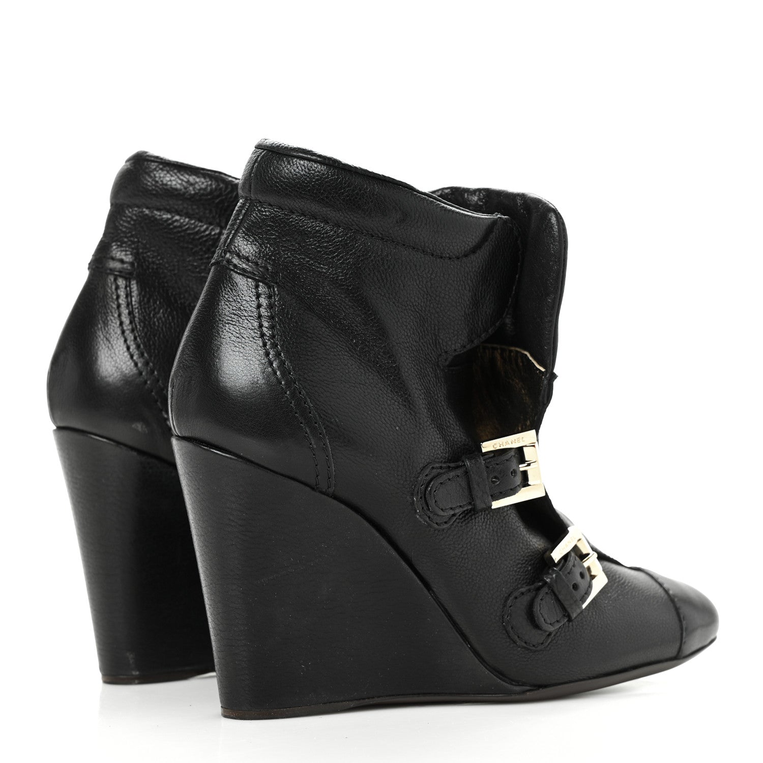 Chanel Calfskin Ankle Wedge Boots 38.5 Black 4 of 7