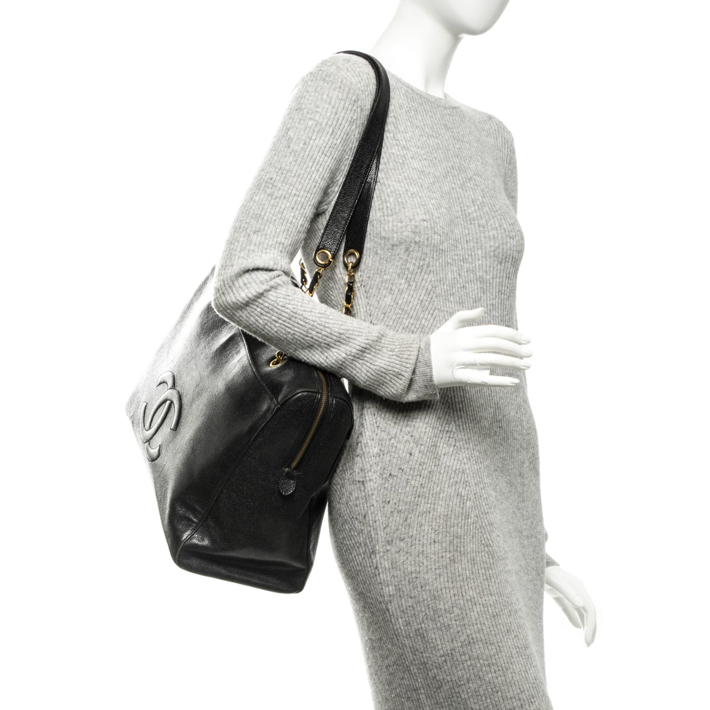 Caviar Large CC Shoulder Bag Black