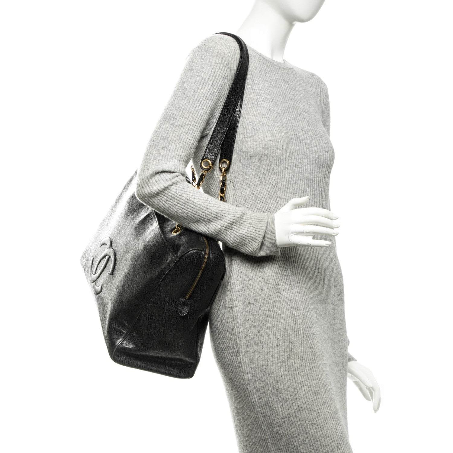 Chanel Caviar Large CC Shoulder Bag Black 2 of 12