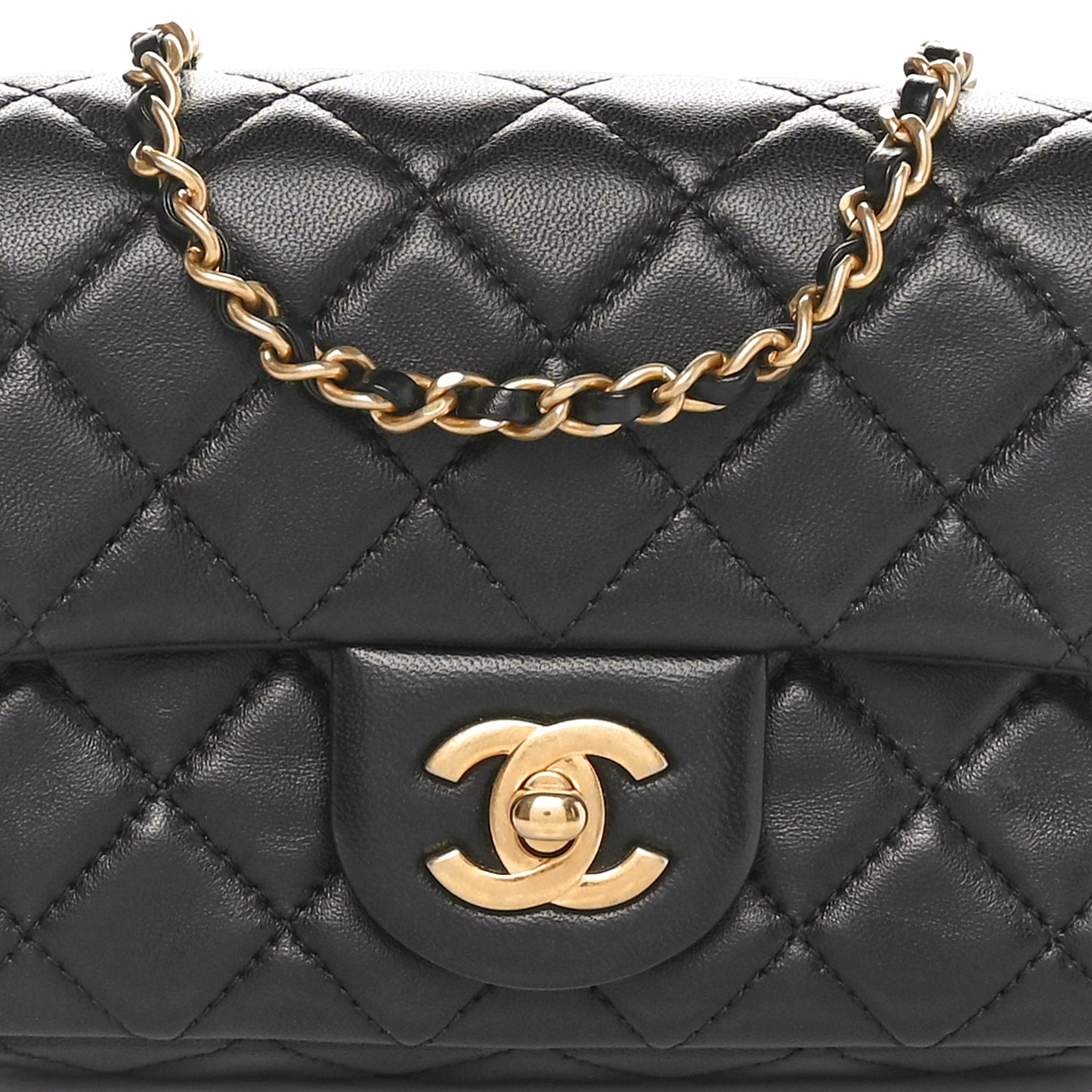Lambskin Quilted Mini Rectangular Pearl Crush Flap Black