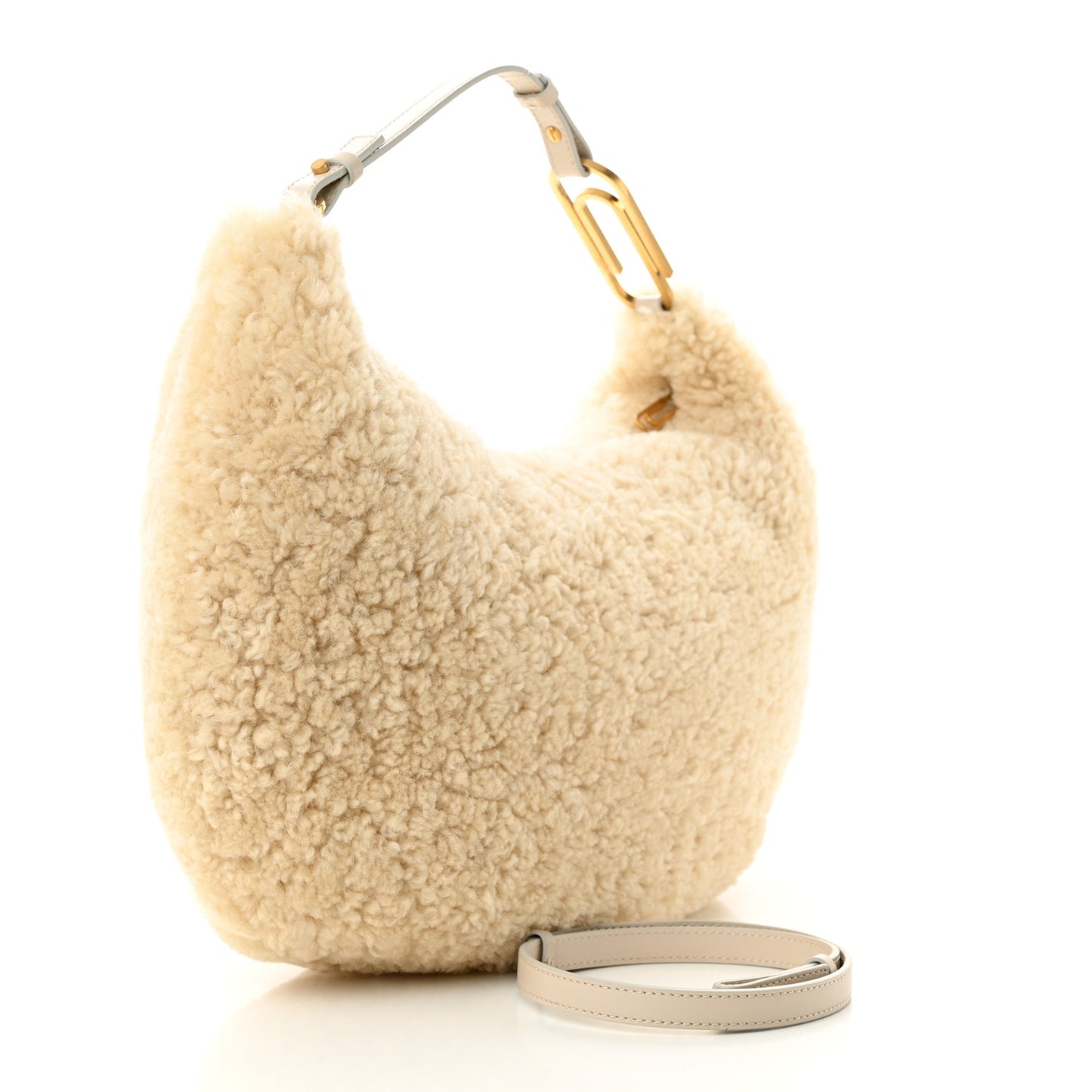 Shearling Paperclip Hobo Bag Beige