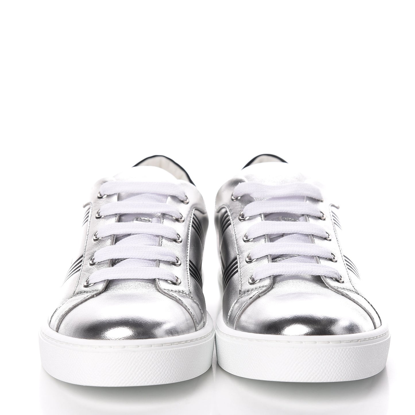 Metallic Nappa Calfskin Womens Avantage Sneakers 38 Gris Argente Black