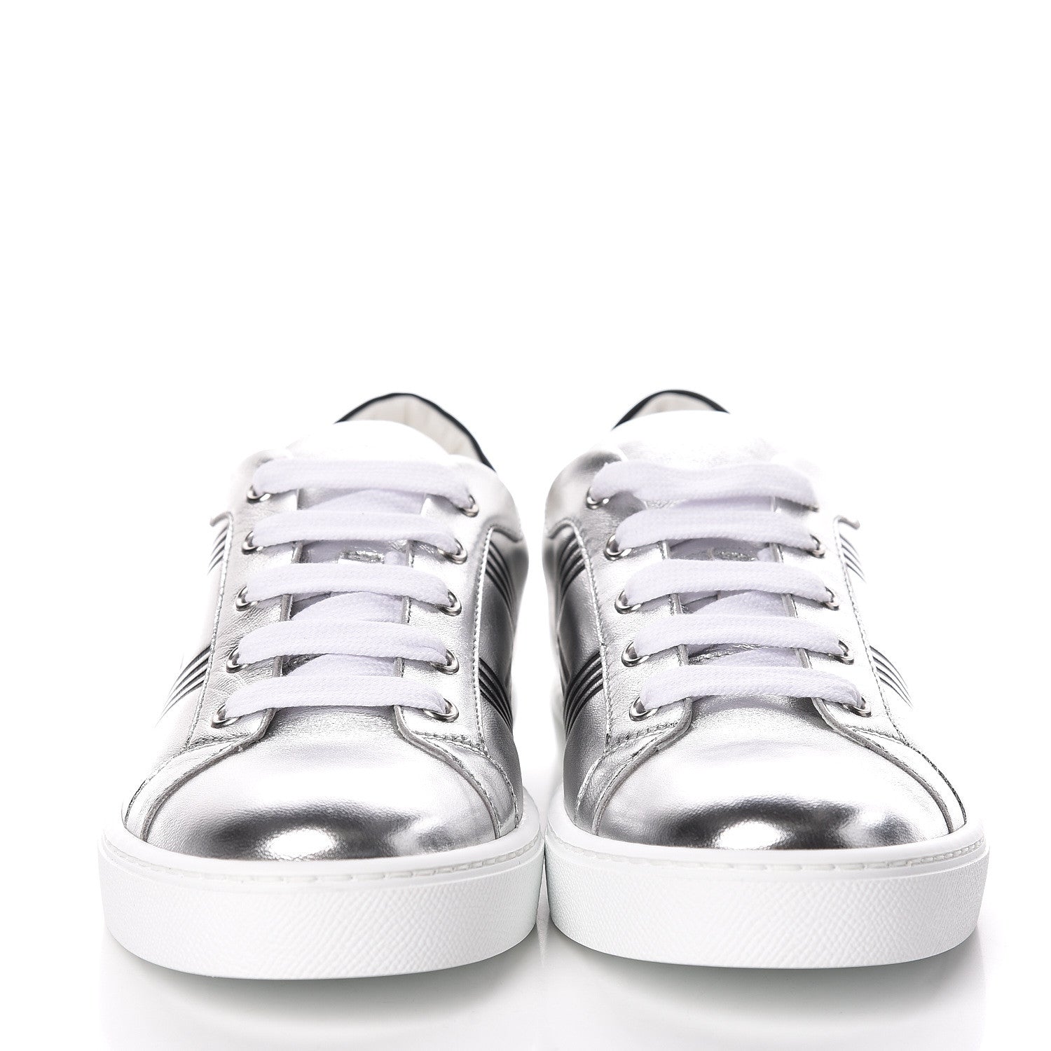 Hermes Metallic Nappa Calfskin Womens Avantage Sneakers 38 Gris Argente Black 2 of 7