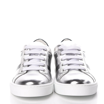 Hermes Metallic Nappa Calfskin Womens Avantage Sneakers 38 Gris Argente Black 2 of 7