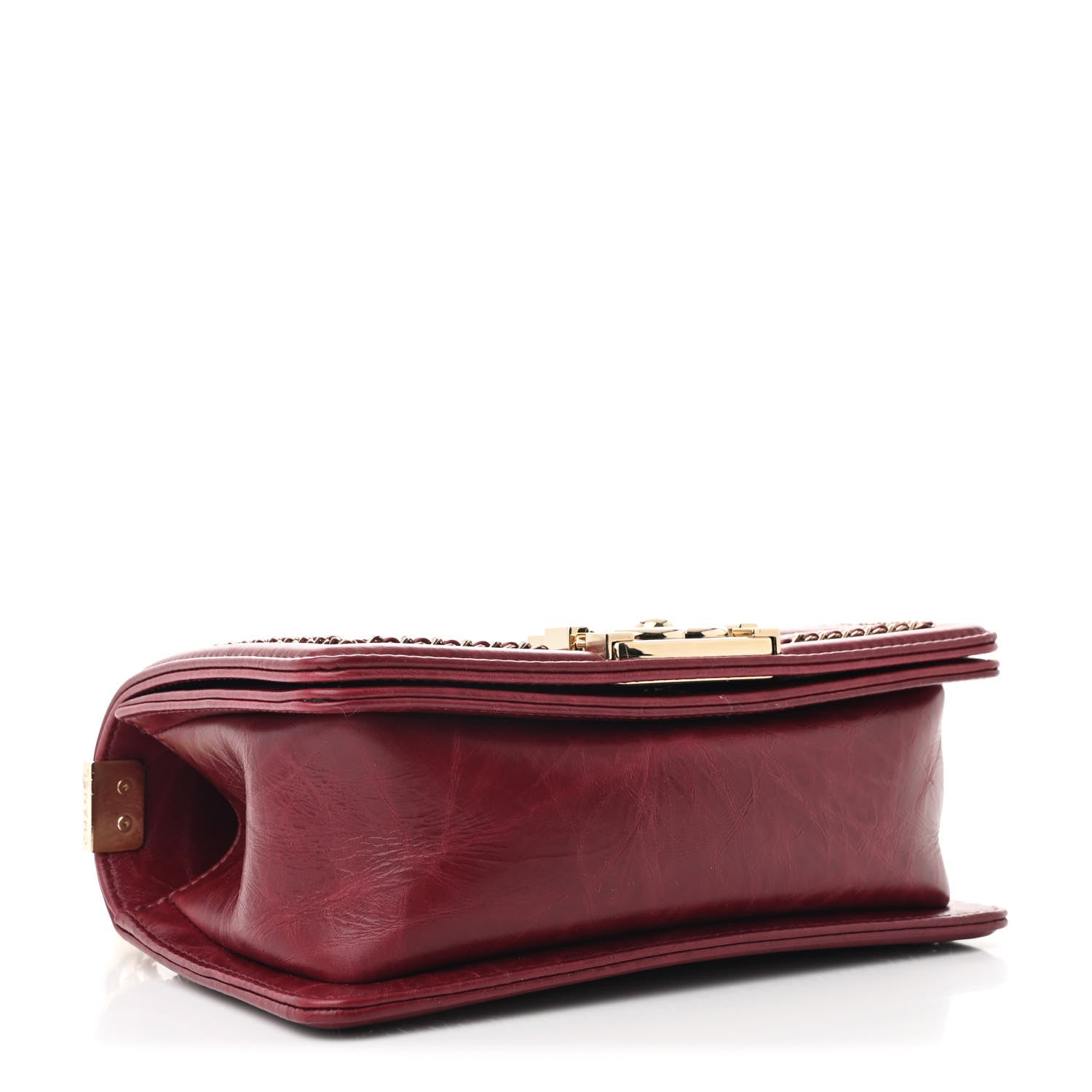 Chanel Crumpled Calfskin Chevron Small Chain Boy Flap Burgundy 4 of 11