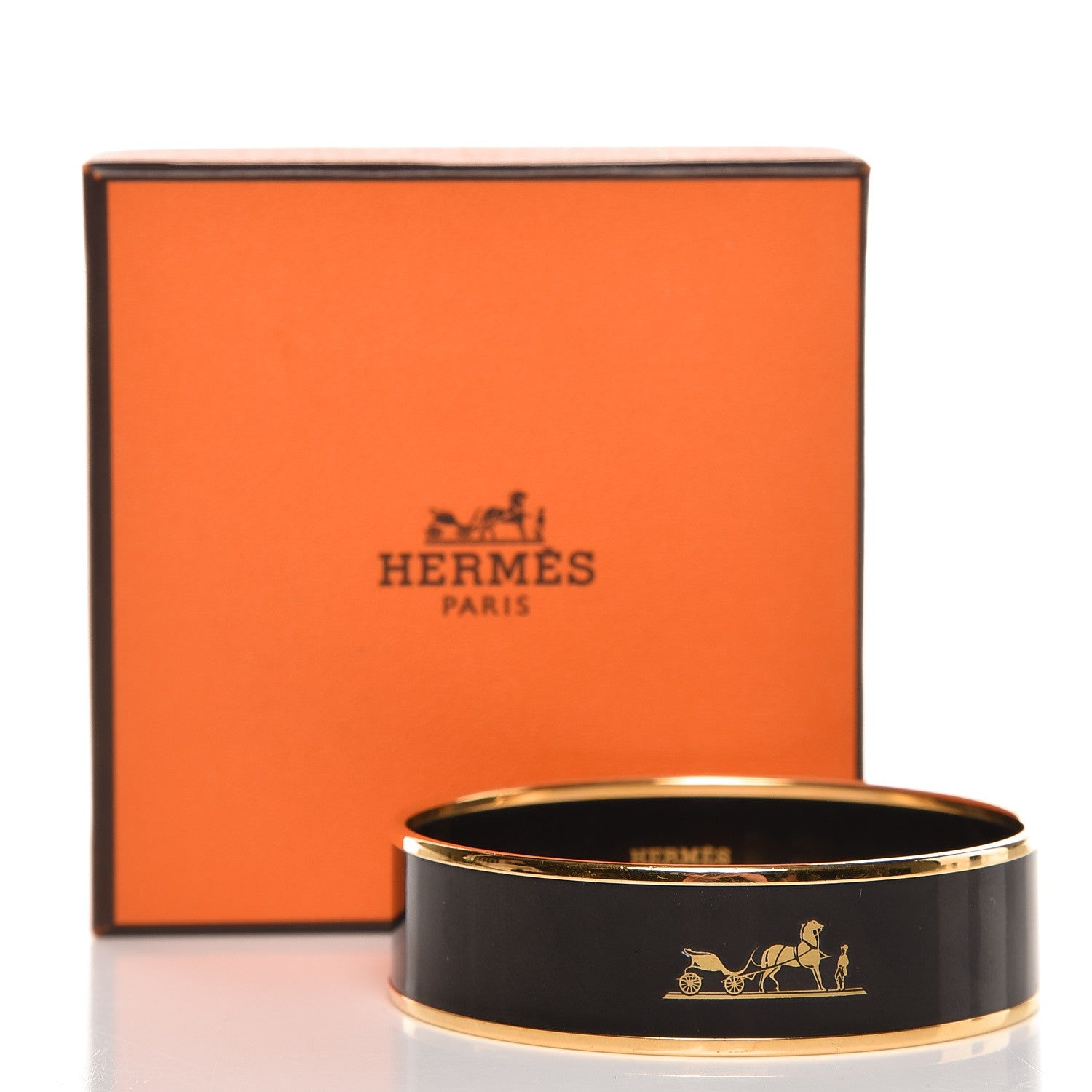 Hermes Enamel Printed Wide Caleche Bracelet 70 Black 5 of 5